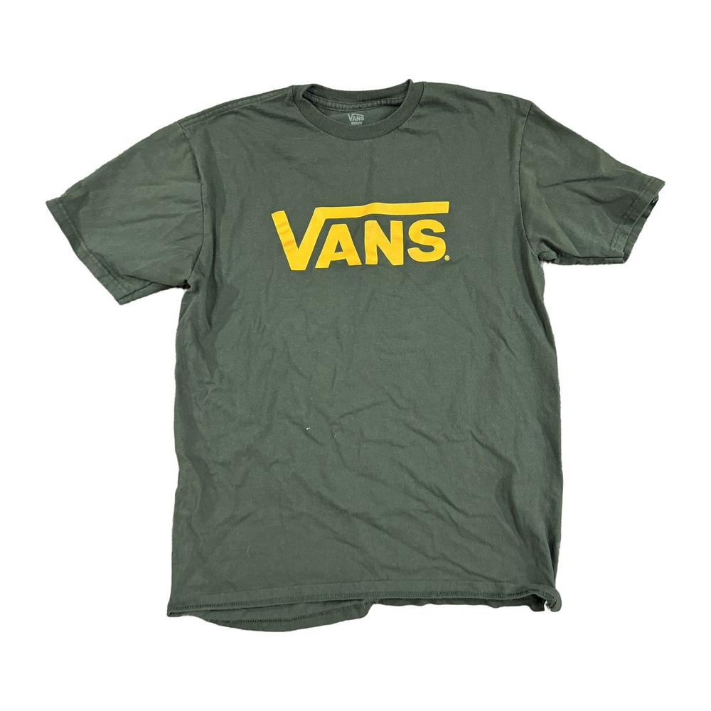 Vans Mens Medium T-Shirt Forest Green Yellow Graphic Logo Short Sleeve Cotton